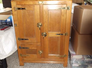 Antique Golden Oak Ice Box 1910 - 1925 Old Antique Not A Repro Antique Great Piece photo