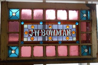 Antique Stained Leaded Glass Window W/ Jewels J.  W.  Bowman 47.  5 