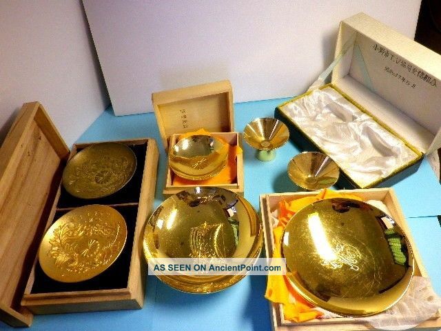 Japanese Antique 24k Gold Plated Sake Cups Sakazuki Guinomi 7 Set Other photo