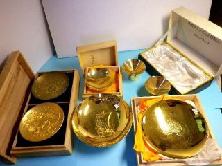 Japanese Antique 24k Gold Plated Sake Cups Sakazuki Guinomi 7 Set photo