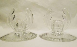 Pair Vintage Art Deco Pressed Glass Taper Candle Holders - 4 