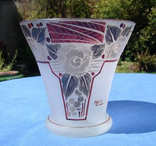Daum Nancy Art Deco French Glass Vase Acid Etched Signed Moda 1918 - 1925 photo