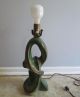 Mid Century Modern/danish Green/brown Pottery Lamp W/cone Shape Fiberglass Shade Mid-Century Modernism photo 2