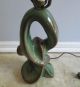 Mid Century Modern/danish Green/brown Pottery Lamp W/cone Shape Fiberglass Shade Mid-Century Modernism photo 3