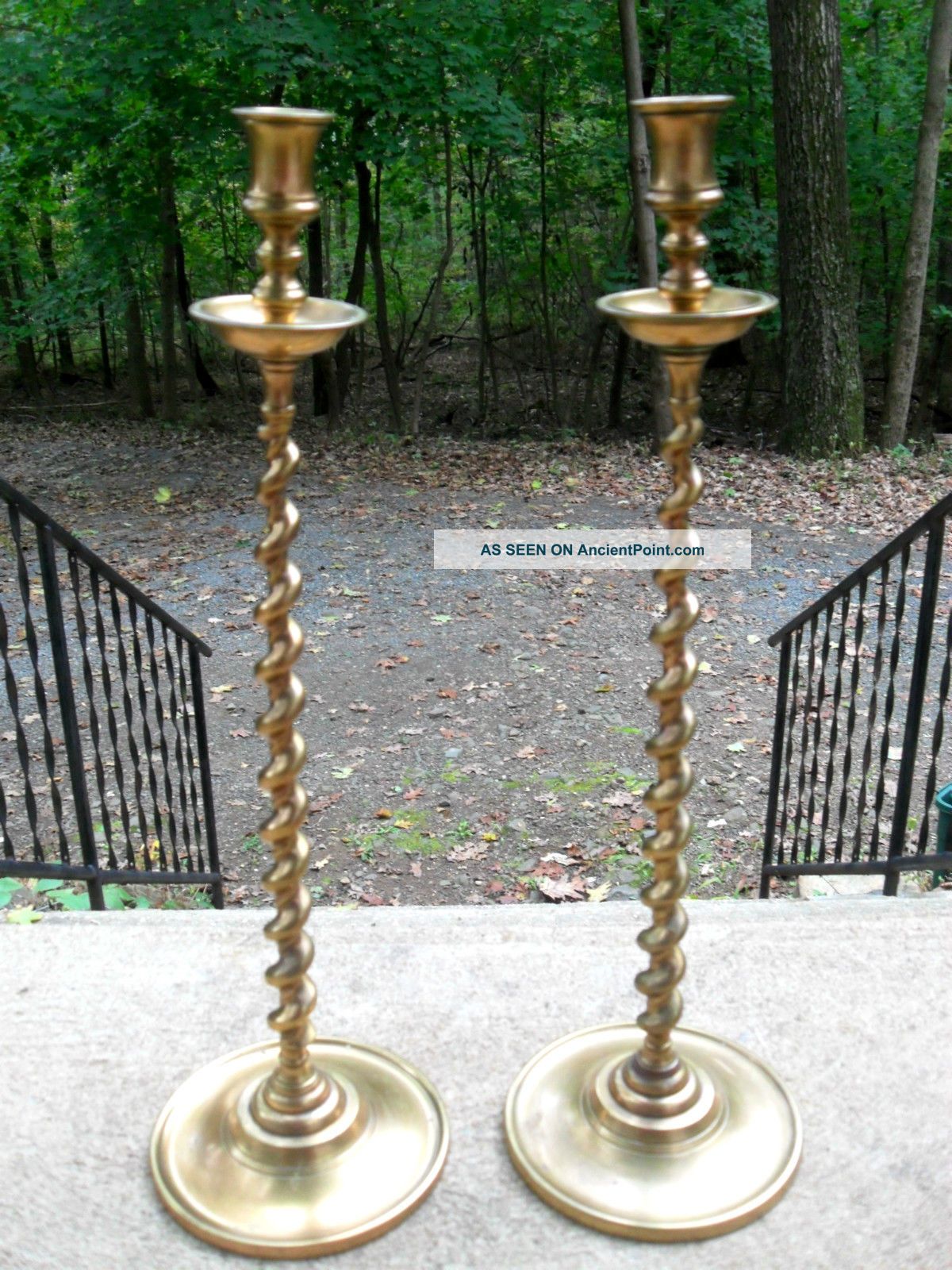 An Extra - Tall 19th Century Jacobean Style Candlesticks With Barley Twist Metalware photo