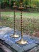 An Extra - Tall 19th Century Jacobean Style Candlesticks With Barley Twist Metalware photo 3