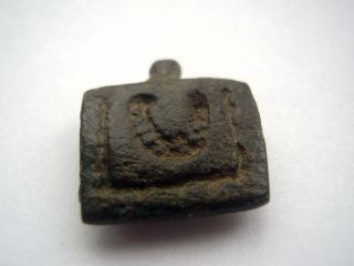 Rare 8th Century Bronze Harness Strap Fitting With Protective Horse Shoe Symbol photo