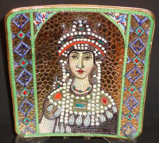 Mid Century Modern Deruta Mosaic Portrait Plaque Plate Italian Pottery Signed photo