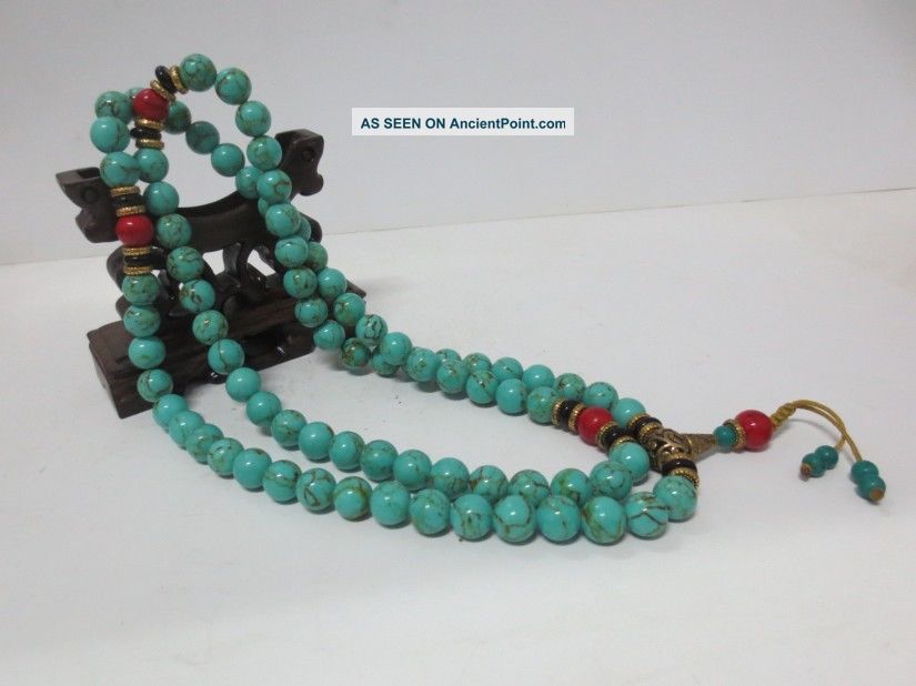 10mm Tibet Buddhism Turquoise Rosary Necklaces Prayer With Day Bead Malas Necklaces & Pendants photo