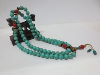 10mm Tibet Buddhism Turquoise Rosary Necklaces Prayer With Day Bead Malas photo