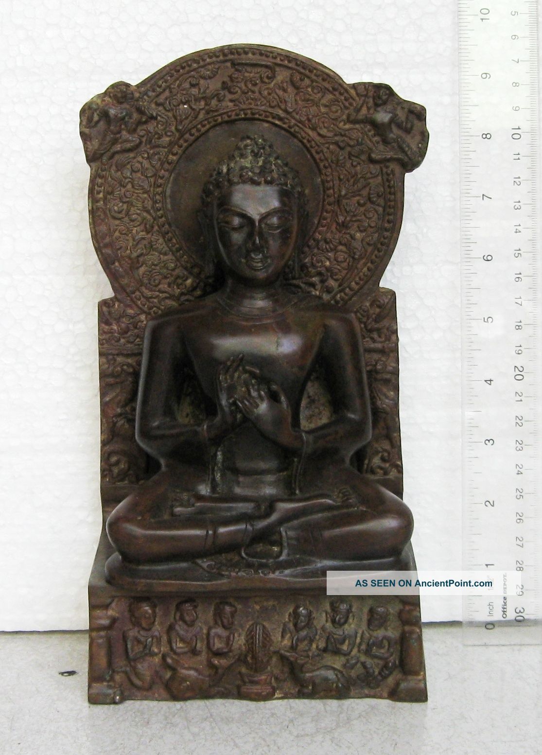 Exquisite 2 Piece Mandalay Period Set Bronze Gautama Buddha And Bronze Stand Statues photo