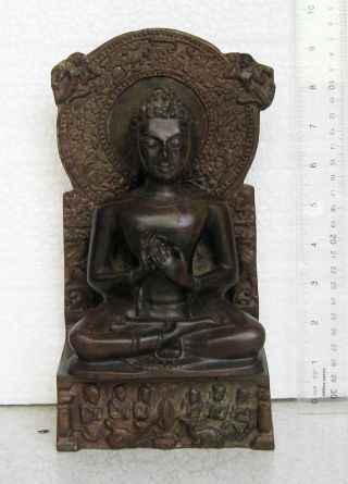 Exquisite 2 Piece Mandalay Period Set Bronze Gautama Buddha And Bronze Stand photo