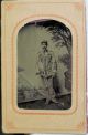 Antique Tintype Of Trombone Player In Fancy Band Uniform Late 1860s Brass photo 1