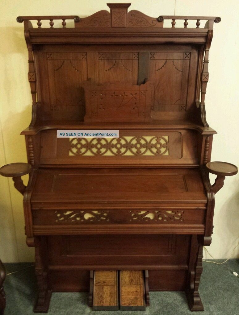 Antique High - Back Pump Organ With Ornate Carvings Mid 1800 ' S Keyboard photo