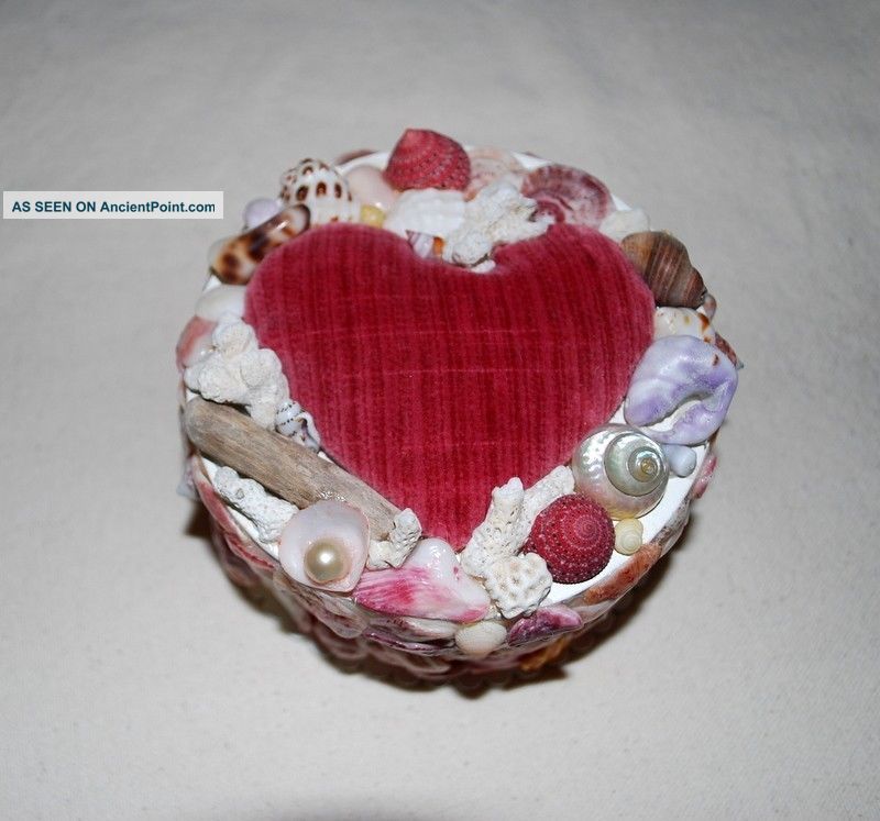 Sailor Valentine Sea Shell Folk Art Primitive Heart Pincushion Collectable Folk Art photo