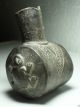 Rare Antique Pre Columbian Pottery Vessel Blackware Frog Bottle Chimu Peru A/f Latin American photo 2