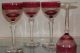 Set Of 4 Antique Val St Lambert Cranberry Ruby Red Crystal Hock Wine Stems Nr Stemware photo 2