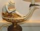 Pair Antique Gold & White Porcelain Neoclassical Genie Lamps W Figures Reading Lamps photo 3
