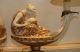 Pair Antique Gold & White Porcelain Neoclassical Genie Lamps W Figures Reading Lamps photo 4
