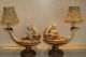 Pair Antique Gold & White Porcelain Neoclassical Genie Lamps W Figures Reading Lamps photo 5