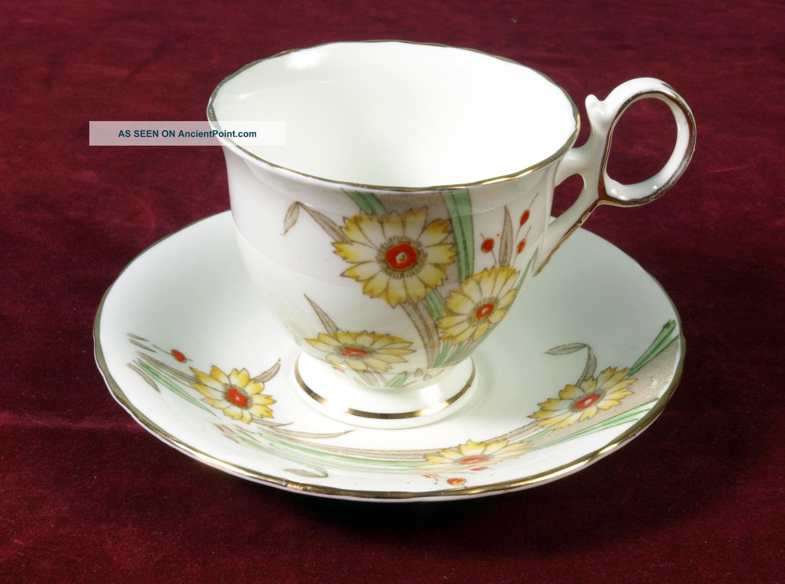Vintage Art Deco Teacup And Saucer,  Delphine China,  Sunny Yellow Flowers,  1930s Cups & Saucers photo