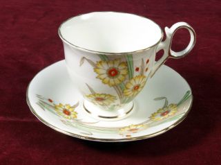 Vintage Art Deco Teacup And Saucer,  Delphine China,  Sunny Yellow Flowers,  1930s photo