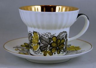 Russian Tea Cup & Saucer W/gold Gilding Vintage Made In The Ussr photo