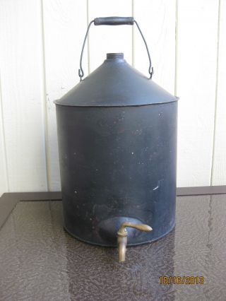 Rare Antique Brass Spout Metal Steel Kerosene Gas Can Oil Handle photo
