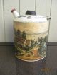 Rare Old Church Scene Antique Metal Steel Kerosene Gas Can Oil Handle Primitives photo 3