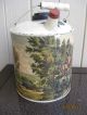 Rare Old Church Scene Antique Metal Steel Kerosene Gas Can Oil Handle Primitives photo 4