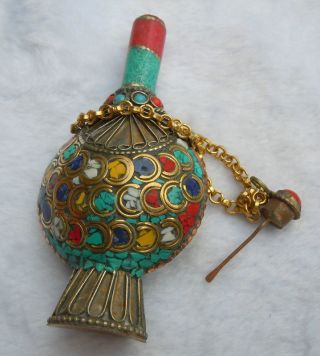 China ' S Old Handmade Turquoise Gold Inlaid Gold Necklace Snuff Bottle photo