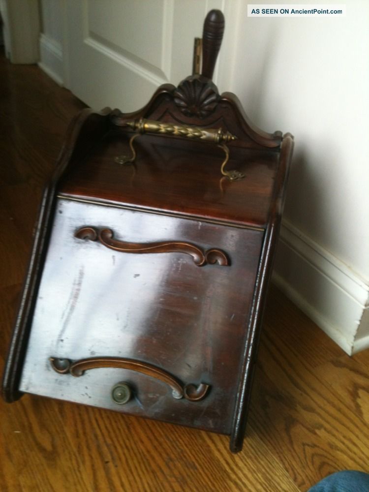Coal Scuttle Antique Brass Bucket Vintage Wood W Tin Insert Shovel Heavy English Hearth Ware photo