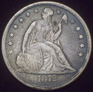 1872 Seated Liberty Silver Dollar Vf Detail Authentic Us Coin Priced To Sell photo