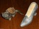Primitive Antique Metal Pin Cushion Kitty Cat & Shoe Slipper 2 Victorian Primitives photo 2