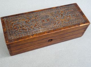 Wheeler & Wilson Carved Oak Wood 1890s Sewing Machine Attachment Box Antique Usa photo