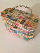 Antique/vintage International Stamp Decoupaged Wood Purse Collectible Brass Feet Other photo 1