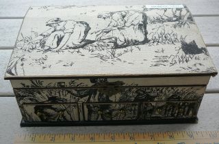 Toleware Black & Beige Cloth Covered Wood Chest Box W/ 3 Drawers 9 X 5 