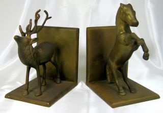 Vintage Metal Bookends - Deer And Horse photo