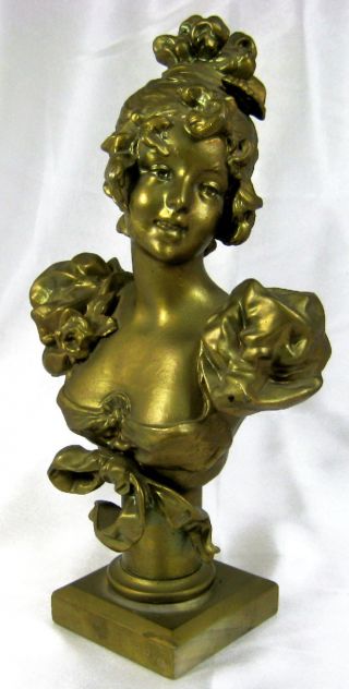 Antique Gold Gilt French Womens Bust Statue - 11 Inch Tall photo