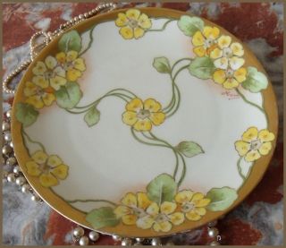 Antique Limoges Hand Painted Plate Artist Signed Art Nouveau Floral Design photo