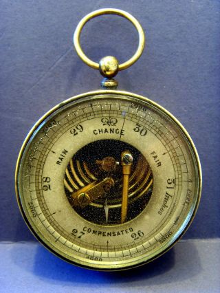 Early 20thc Interesting Brass Antique Pocket Compensated Barometer. photo