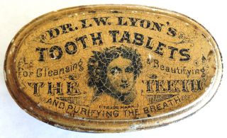Dr.  Lyon ' S Tooth Tablets Pocket Tin - Vintage Circa 1890 photo