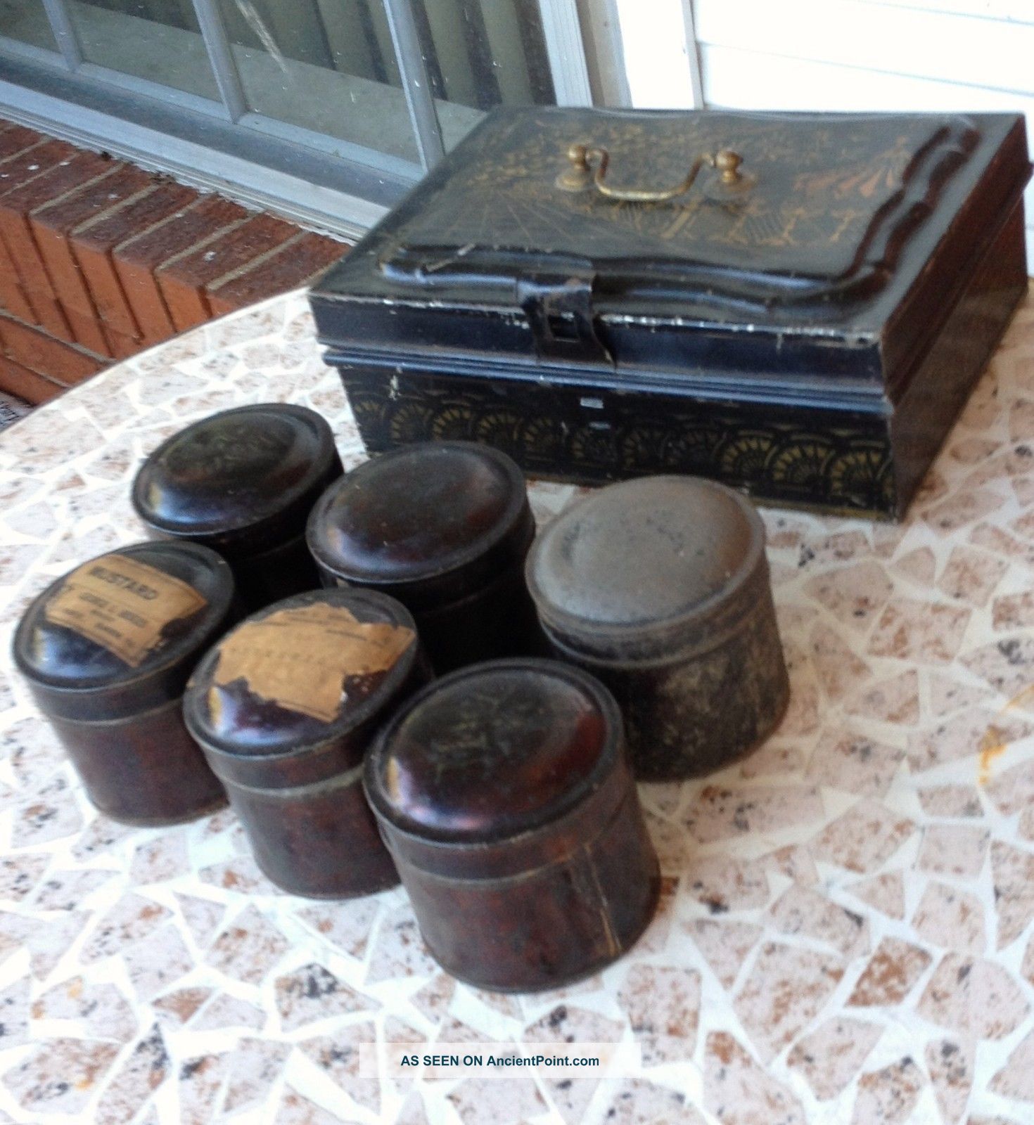 Antique Tole Stencil Tin Spice Chest Druggist Box Set George L Heiges Manheim Pa Other photo