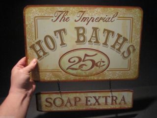 Primitive Vintage Antique Style,  Tin Bath Folk Art Trade Merchant Sign photo