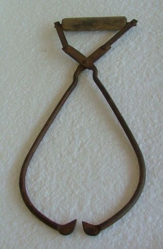 Vintage Antique Ice Tongs W/ Wood Handle - Ice Blocks photo