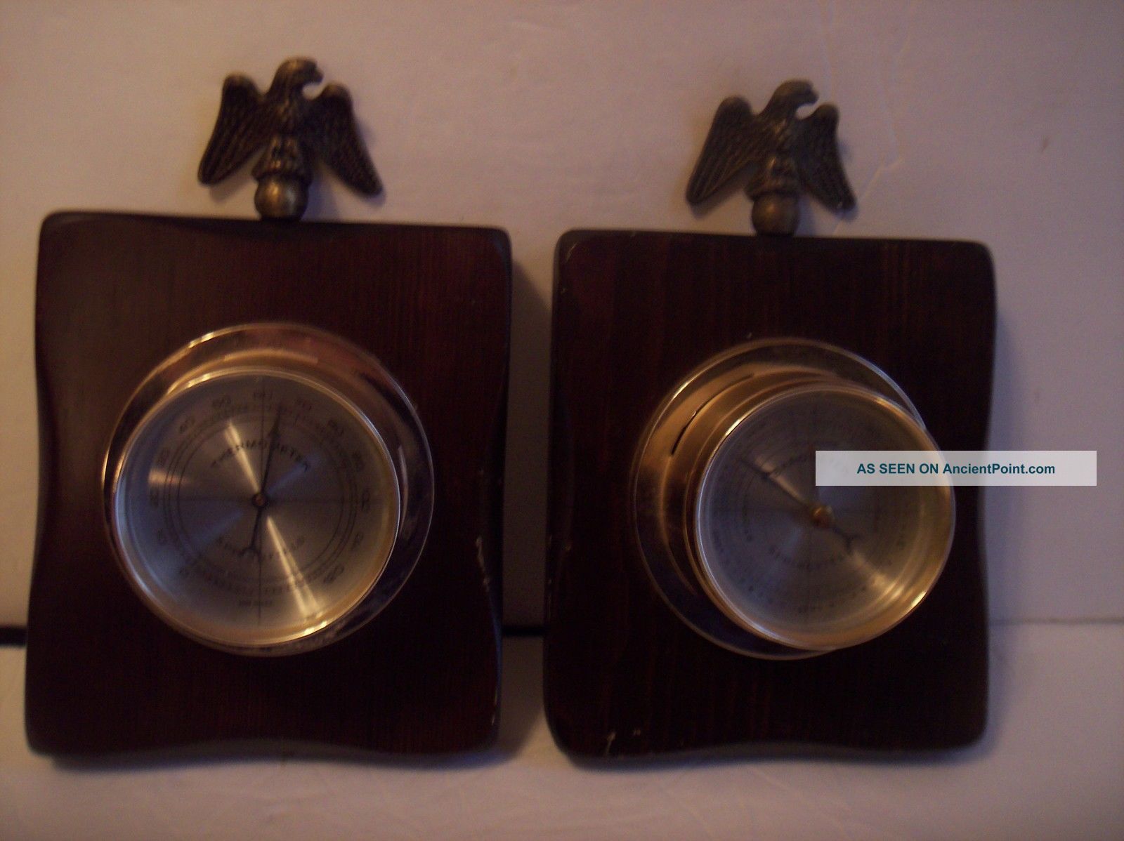 Vintage Springfield Instrument Thermometer & Barometer American Eagle Wood Usa Barometers photo