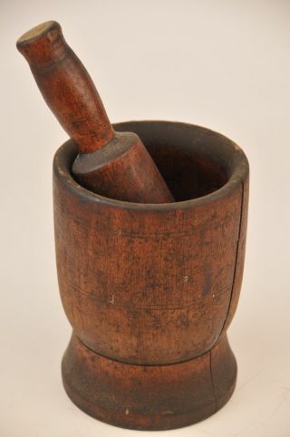 Antique Old Tool Wood Mortar And Pestle Aafa Farm photo