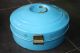 Antique Enamelware Bread Box Bin Enamel Round Light Blue Rare Gorgeous Metalware photo 1