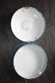 Antique Enamelware Bread Box Bin Enamel Round Light Blue Rare Gorgeous Metalware photo 3