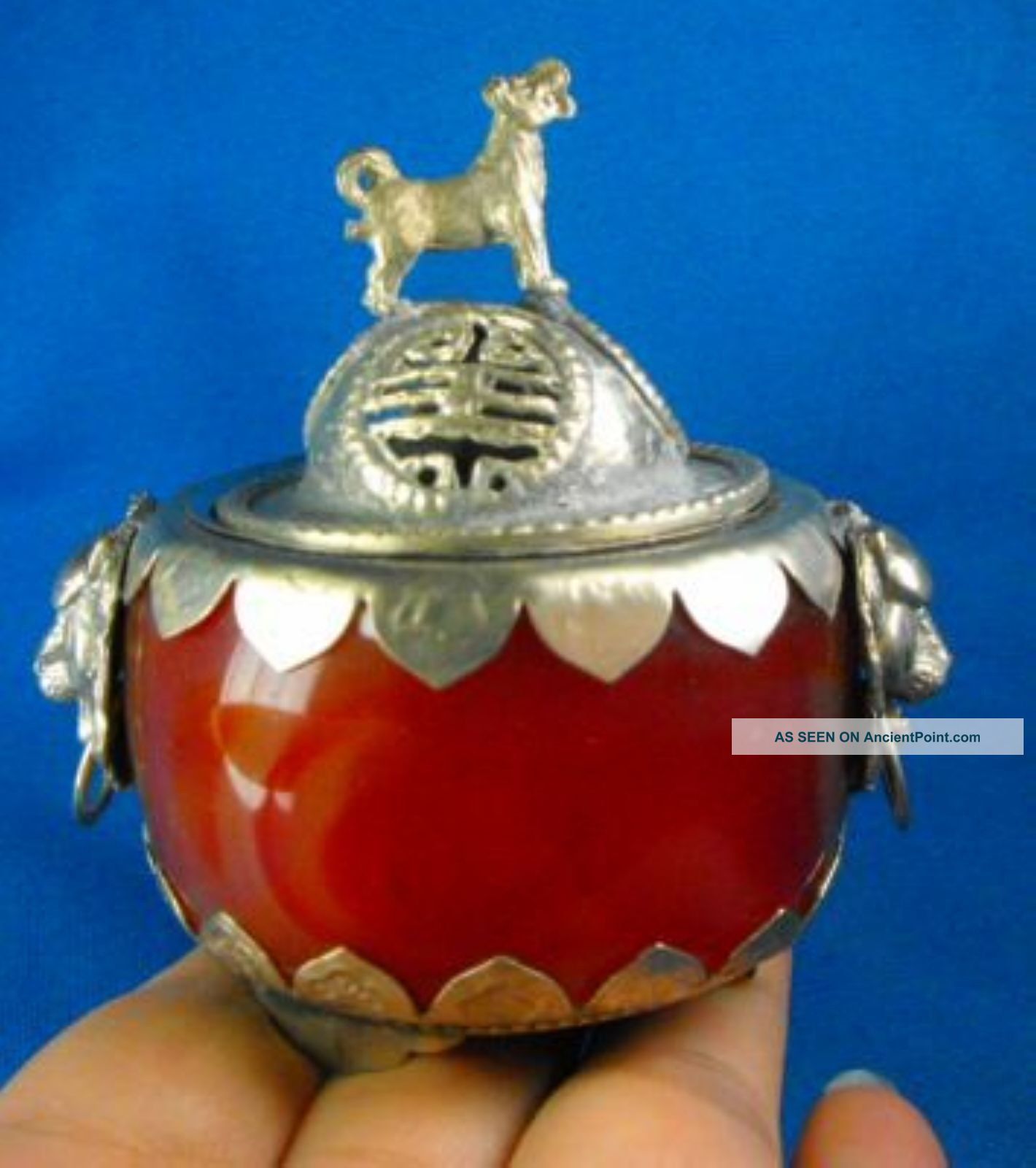 R29 Red Agate Censer Dog Incense Burners photo